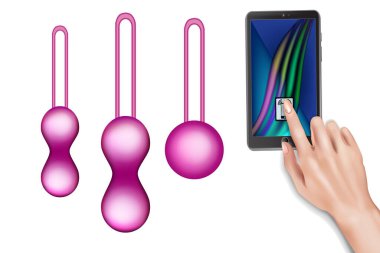 Interactive Kegel simulator. Strengthen the muscles of the vagina and pelvic floor muscles. Kegel exercises. Vector illustration isolated on white background.