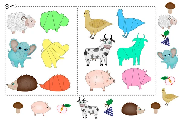 Puzzle coloré pour les enfants avec des animaux — Image vectorielle