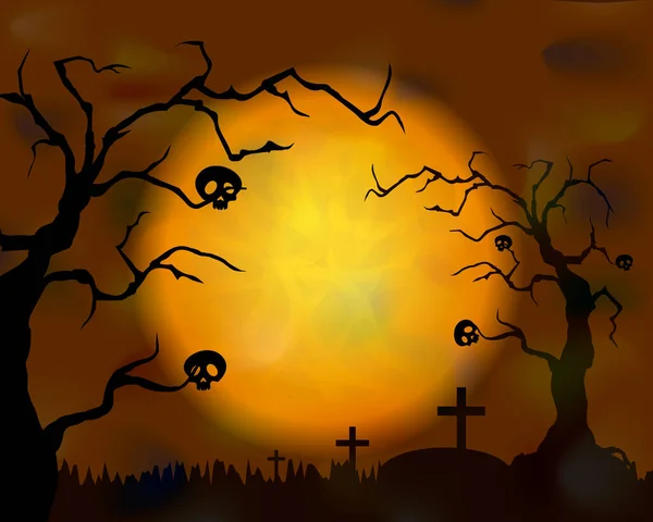 Halloween-Banner mit Mond und Friedhof. Zombie-Party zu Halloween — Stockvektor