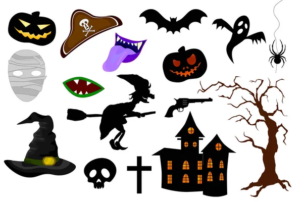 Set of Halloween Party Design Elements and Icons on White Background. — Stock Vector
