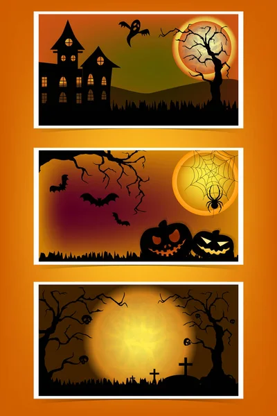 Ensemble de cartes de vœux Halloween ou flyers. — Image vectorielle