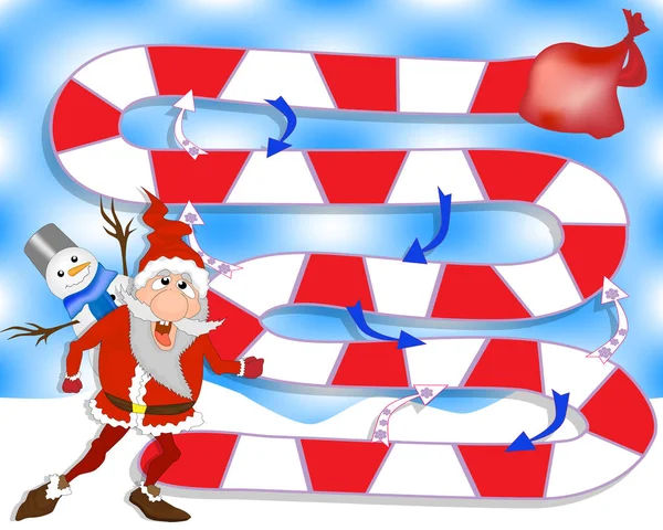 Jeu de plateau de Noël avec dessin animé Père Noël et cadeaux. — Image vectorielle