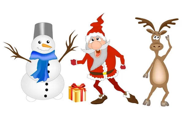 Nouvel Illustration Vectorielle Noël Avec Personnages Dessins Animés Drôles Père — Image vectorielle