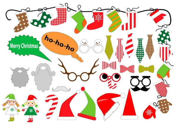 Big Set Christmas Party Graphic Elements Christmas Photo Booth Scrapbooking — Stock Vector