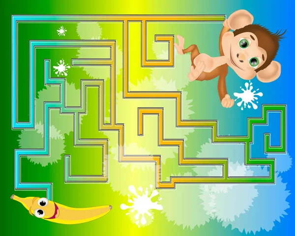 Labyrinthe Coloré Pour Les Enfants Avec Singe Une Banane Aide — Image vectorielle