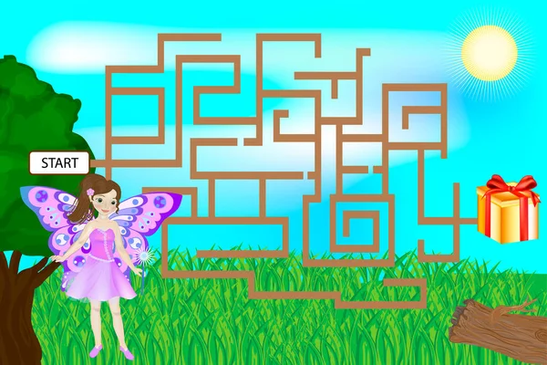 Jeu Labyrinthe Coloré Avec Fairy Papillon Fille Recherche Cadeau — Image vectorielle