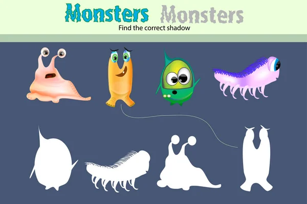 Juego Educación Para Niños Encuentra Sombra Correcta Con Monstruo Monstruos — Archivo Imágenes Vectoriales