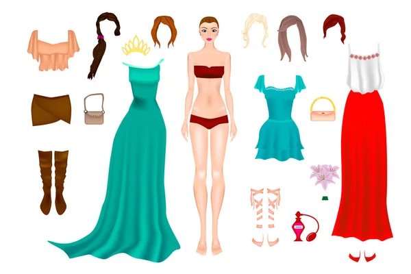 2009 Paper Doll Clothes Shoes Different Hairstyle — 스톡 벡터