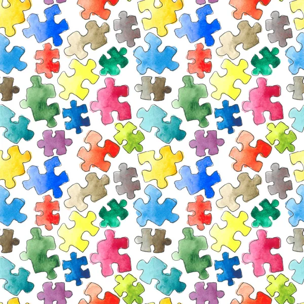 パターンのシームレスな背景をパズルします パズルのピース 水彩の手描きイラスト 漫画パズル シームレスな壁紙 ストック写真 C Natazhekova