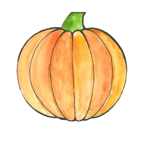 Pumpkin Przez Akwarela Białym Tle Pocztówka Akwarela Ilustracja — Zdjęcie stockowe