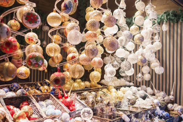 Fechar Barraca Mercado Natal Viena Áustria Decorações Natal Mercado Natal — Fotografia de Stock