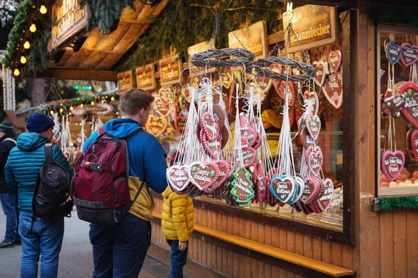 Wien Österreich November 2018 Nahaufnahme Des Weihnachtsmarktstandes Weihnachten Lebkuchen Auf — Stockfoto