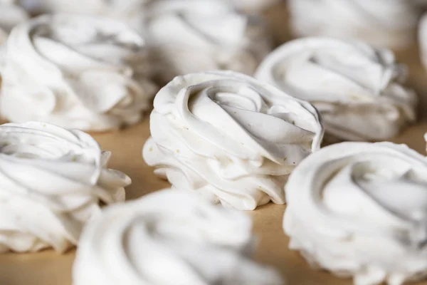 Processo Fabbricazione Del Marshmallow Primo Piano Mani Dello Chef Con — Foto Stock