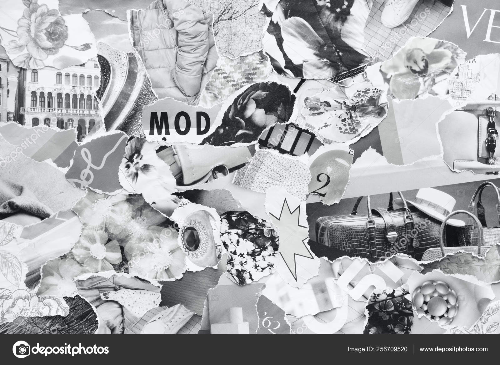 Handmade contemporary collage made of magazines and colorful pap