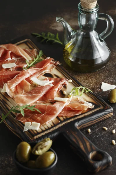 Traditional parma cured ham antipasto. Parma Ham and Parmesan Ch