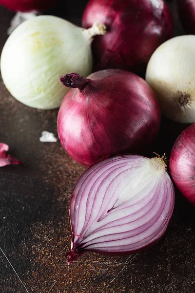 red onions. Red onion halves. Food Ingredients