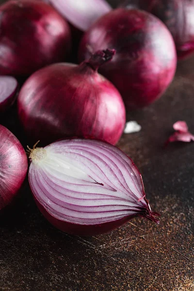 red onions. Red onion halves. Food Ingredients