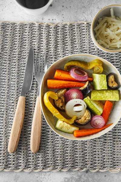 Mixed vegetable stir fry with parmesan cheese. Roasted vegetable