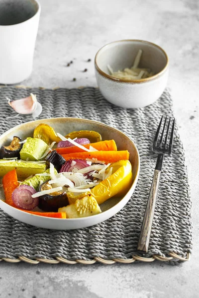 Mixed vegetable stir fry with parmesan cheese. Roasted vegetable