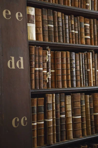 Wnętrze długiej sali starej biblioteki w Trinity College. Ma — Zdjęcie stockowe