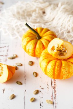 Renkli dekoratif mini kabaklar ile natürmort kompozisyon