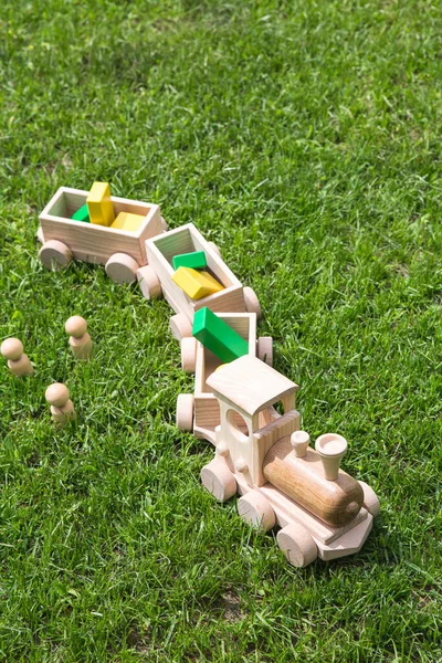 Children Wooden Toys Children Wooden Train Wagons Natural Wood Construction — Stock Photo, Image