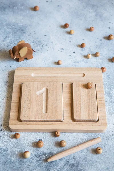 Wooden Counting Writing Trays Learning Resource Educating Littles Number Writing — Stock Photo, Image
