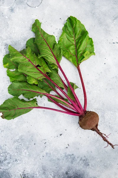 Fresh beetroot with leaves. Healthy food. Beetroots. Organic beet, beetroot on grey rustic background. Green living concept. Organic food.