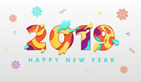 2019 Happy New Year Template Abstract Paper Cut Style Creative — Stock Vector