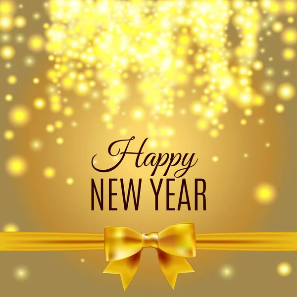 Happy New Year Card Gold Template Sparkle Background Golden Lights — Stock Vector
