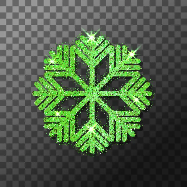 Green Glitter Shining Snowflake Christmas New Year Glittering Ornament Decoration — Stock Vector