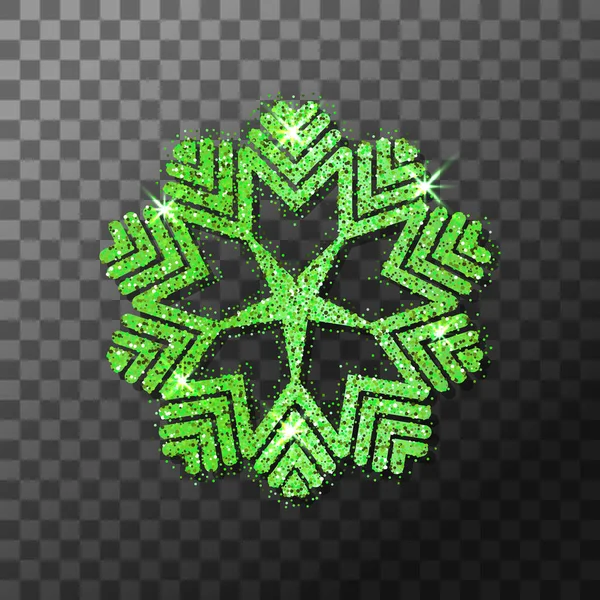 Green Glitter Shining Snowflake Christmas New Year Glittering Ornament Decoration — Stock Vector
