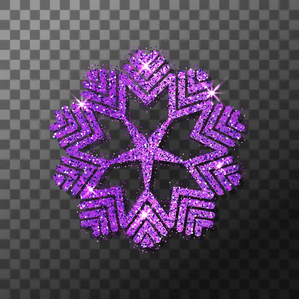 紫色闪闪发光的雪花圣诞 新年闪闪发光的装饰装饰在透明的背景与闪闪发光的霜的效果 矢量隔离图标 — 图库矢量图片