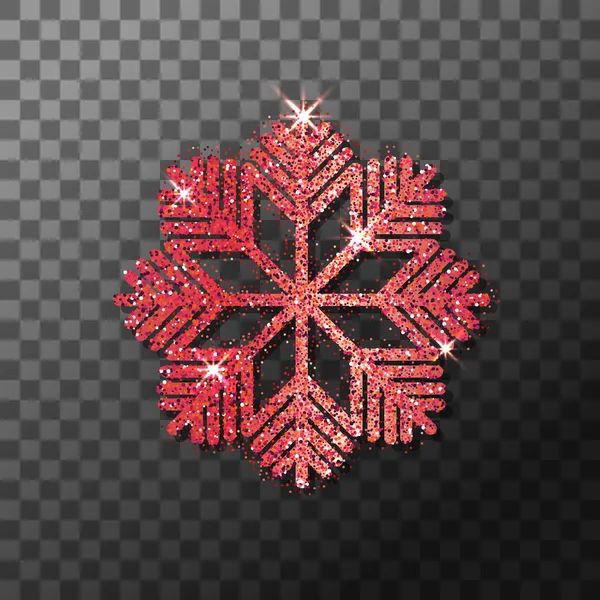 Red Glitter Shining Snowflake Christmas New Year Glittering Ornament Decoration — Stock Vector