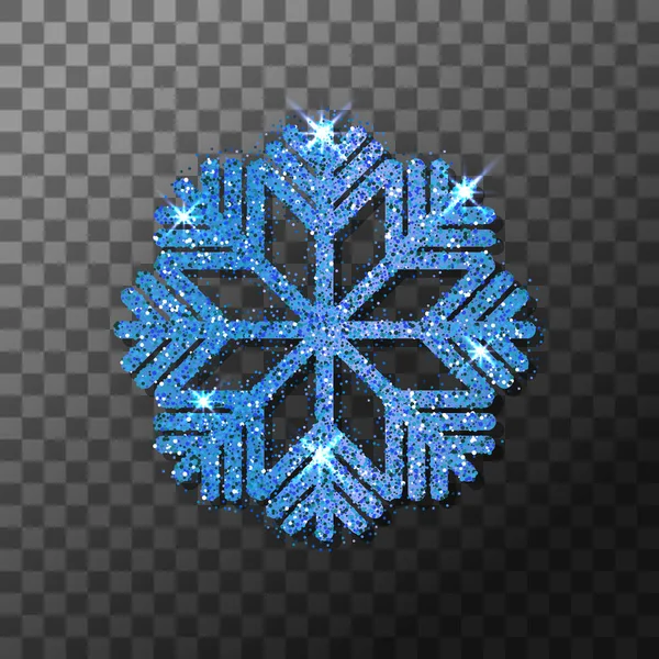 スノーフレーク クリスマス つやのある輝く霜光の効果で透明な背景に飾り装飾を輝く新しい年を輝く青いキラキラ冬 ベクトル分離アイコン — ストックベクタ