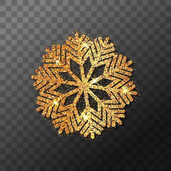 Goldene Schneeflocke Mit Glitzern Und Funkeln Auf Transparentem Hintergrund Weihnachtsdekoration — Stockvektor