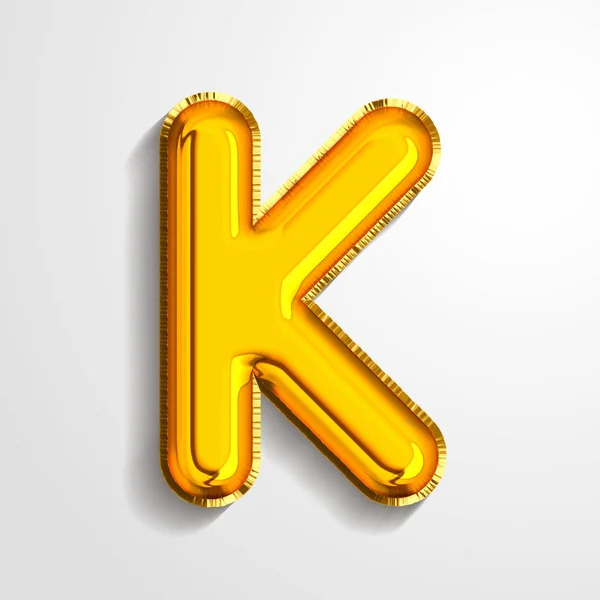Goud metallic helium alfabet ballon folie letter K realistische 3D render lucht ballon. Collectie van gouden ballon alfabet vector illustratie. — Stockvector