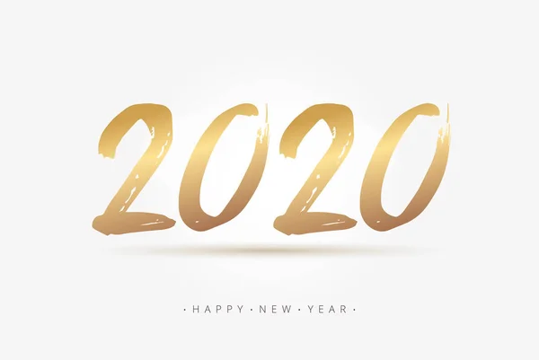 Hand Lettering 2020 year for calendar, web banner, poster. Brush ink calligraphy quote. Happy New Year greeting card. Hand drawn vector lettering gold number text 2020 in white background. — Stock Vector
