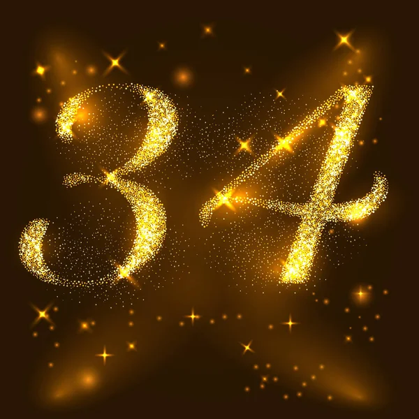 Alphabete Nummer 3 und 4 der goldglänzenden Sterne. Illustrationsvektor — Stockvektor