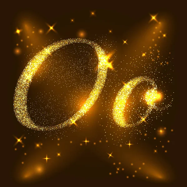 Alphabets O d'étoiles brillantes d'or. Vecteur d'illustration — Image vectorielle