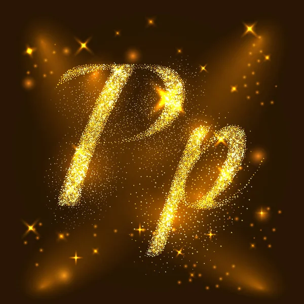 Alphabets P d'étoiles brillantes d'or. Vecteur d'illustration — Image vectorielle