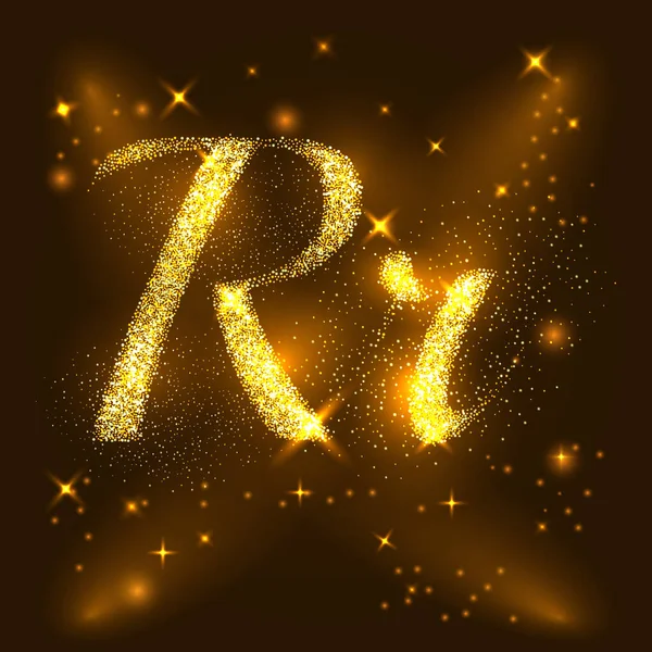 Abecedy R a r se zlatými třpytivými hvězdami. Ilustrační vektor — Stockový vektor
