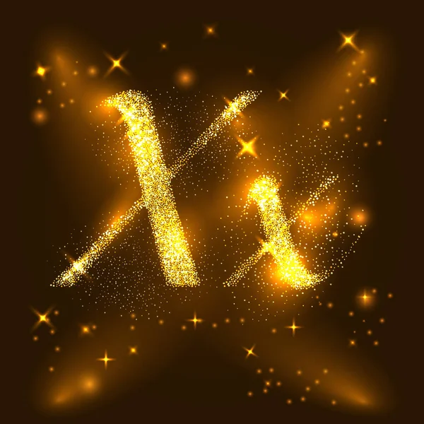 Lphabets X de stele strălucitoare de aur. Ilustrație vector — Vector de stoc
