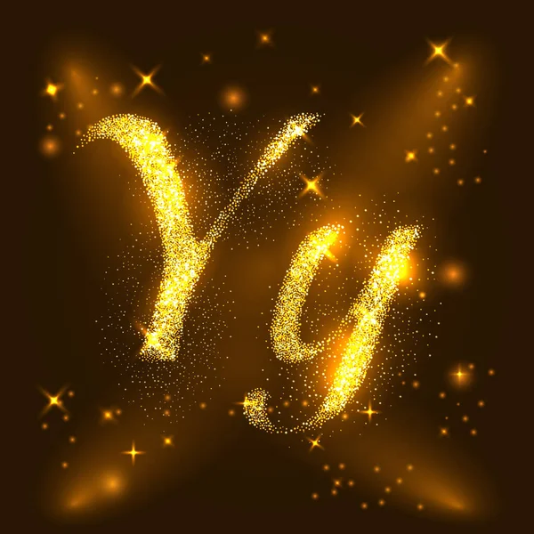 Alphabets Y d'étoiles brillantes d'or. Vecteur d'illustration — Image vectorielle
