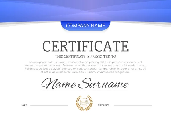 Modern blue or cyan color certificate or diploma A4 horisontal template design vector illustration mock-up. EPS 10 — Stock Vector