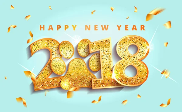 Модные современные новогодние буквы 2018 года с отпечатком лапы золотой собаки. С Новым годом празднуем поздравительную открытку, шаблон оформления брошюры. Векторная иллюстрация — стоковый вектор
