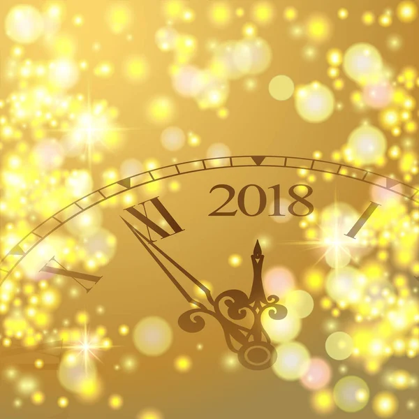 2017 New Year Gold shining background with clock. Blured colored — Stock Vector