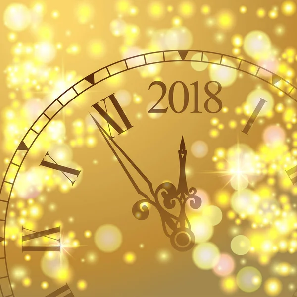 2017 New Year Gold shining background with clock. Blured colored — Stock Vector