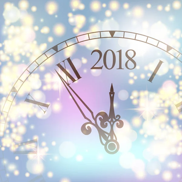2017 Πρωτοχρονιάτικο λαμπερό φόντο με ρολόι. Μπλε σημαία φωτοβολίδα με ρολόι και πυροτεχνήματα. Εικονογράφηση διανύσματος. — Διανυσματικό Αρχείο