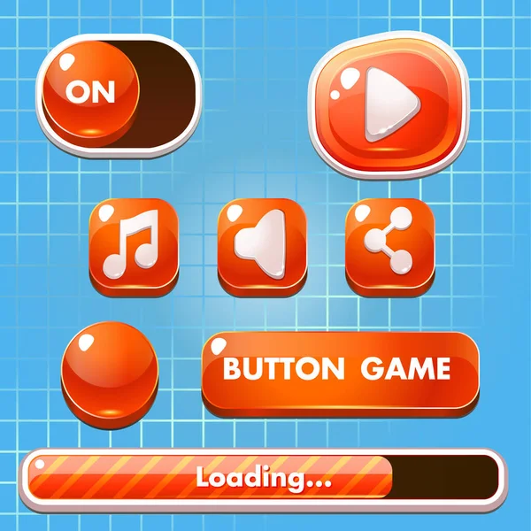 Set of game buttons, progress bars, boosters, icons for user interface design of computer, mobile games — Stock Vector